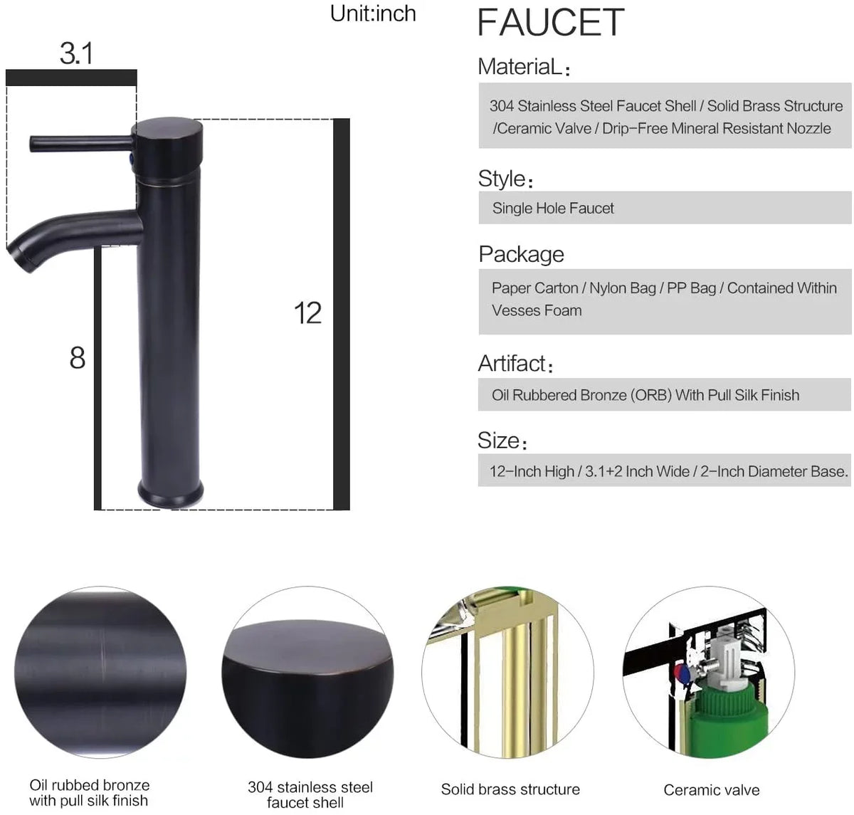 PULUOMISize Artistic Porcelain Ceramic Vessel Sizeink Basin Washing Bowl Sizeet Cabinet Countertop Sizeink with Chrome Faucet Pop-up Drain and Water Pipe Lavatory