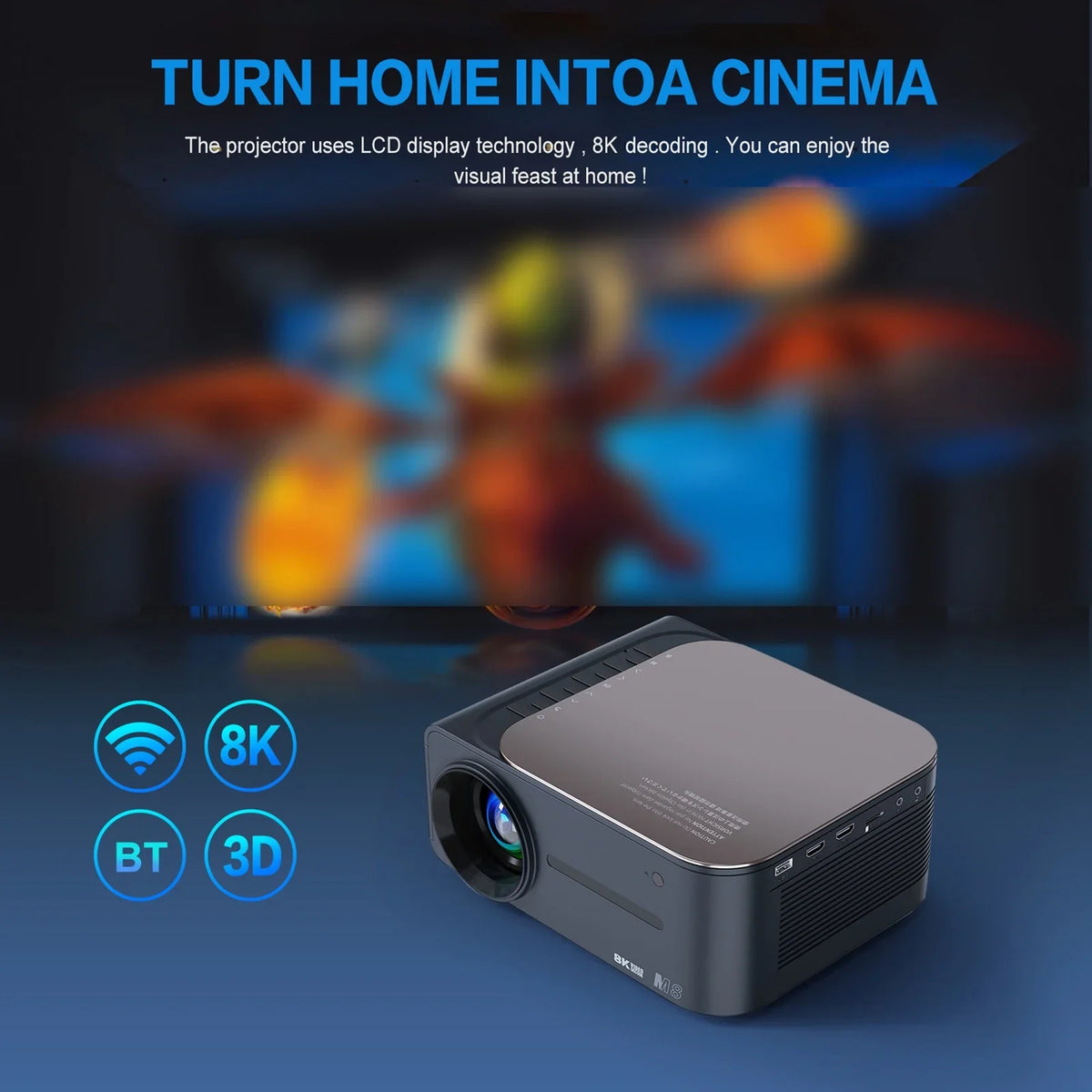 moobody Projector 8K HDR Ultra Clear 2.4G+5G WiFi BT5.0 Keystone Correction Android 9 80,inch Large Sizecreen AI Intelligent Voice Control