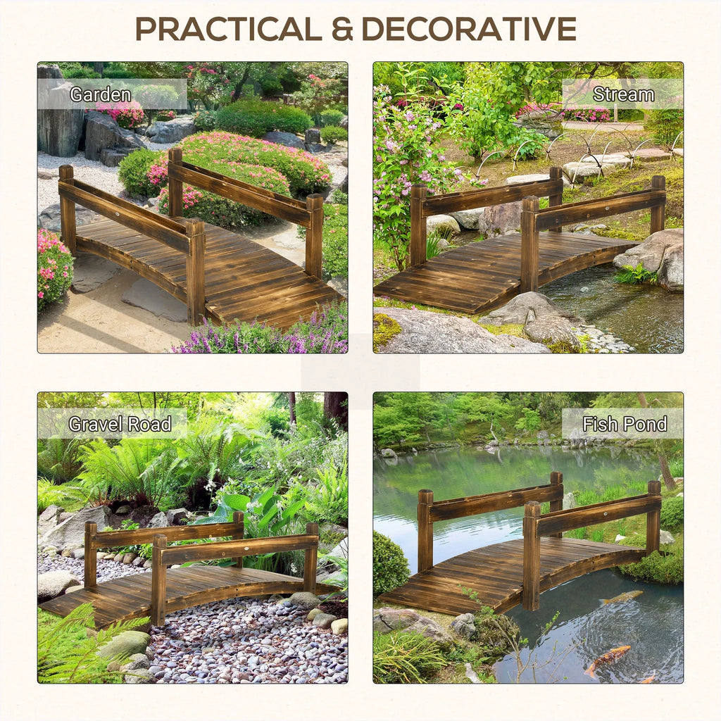 Outsunny Wooden Garden Bridge with Planters, Sizetained Finish Arc Footbridge