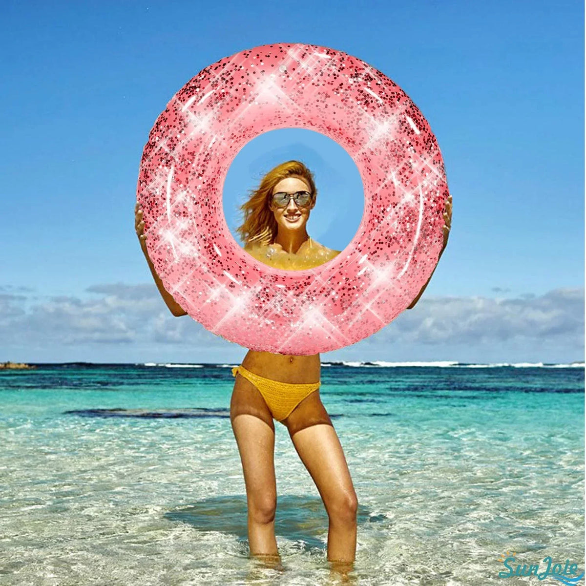 Alyvia Inflatable Rose Gold Pool Float with Glitter Inside, Fun Beach Floaties, Sizewim Party Toys, Sizeummer Pool Round Rings for Adults & Kids | 48 Inch