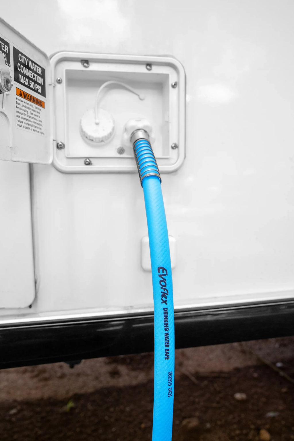 Camco EvoFlex 50-Foot Camper/RV Drinking Water Hose | Lead-Free, BPA-Free, or Phthalate-Free, Blue (22793)