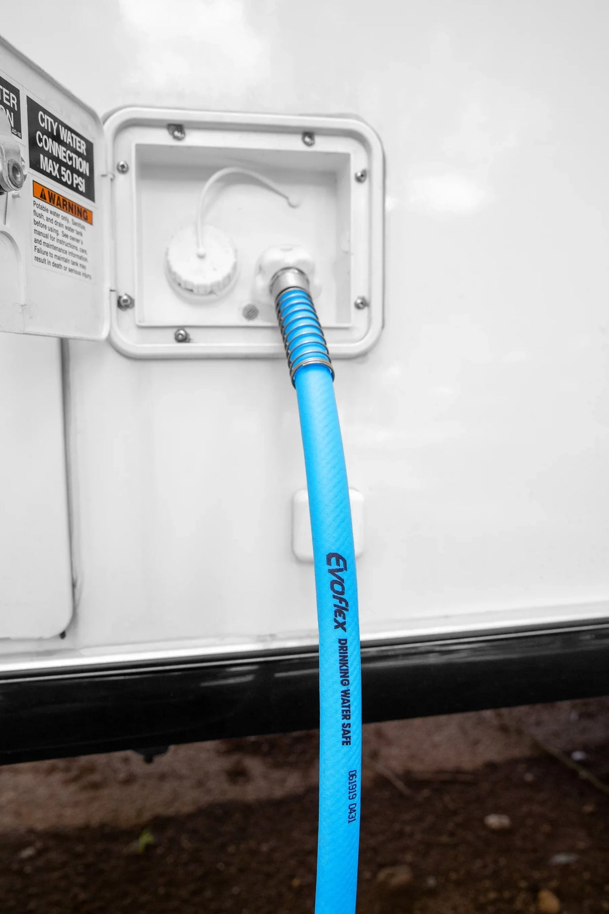 Camco EvoFlex 50-Foot Camper/RV Drinking Water Hose | Lead-Free, BPA-Free, or Phthalate-Free, Blue (22793)