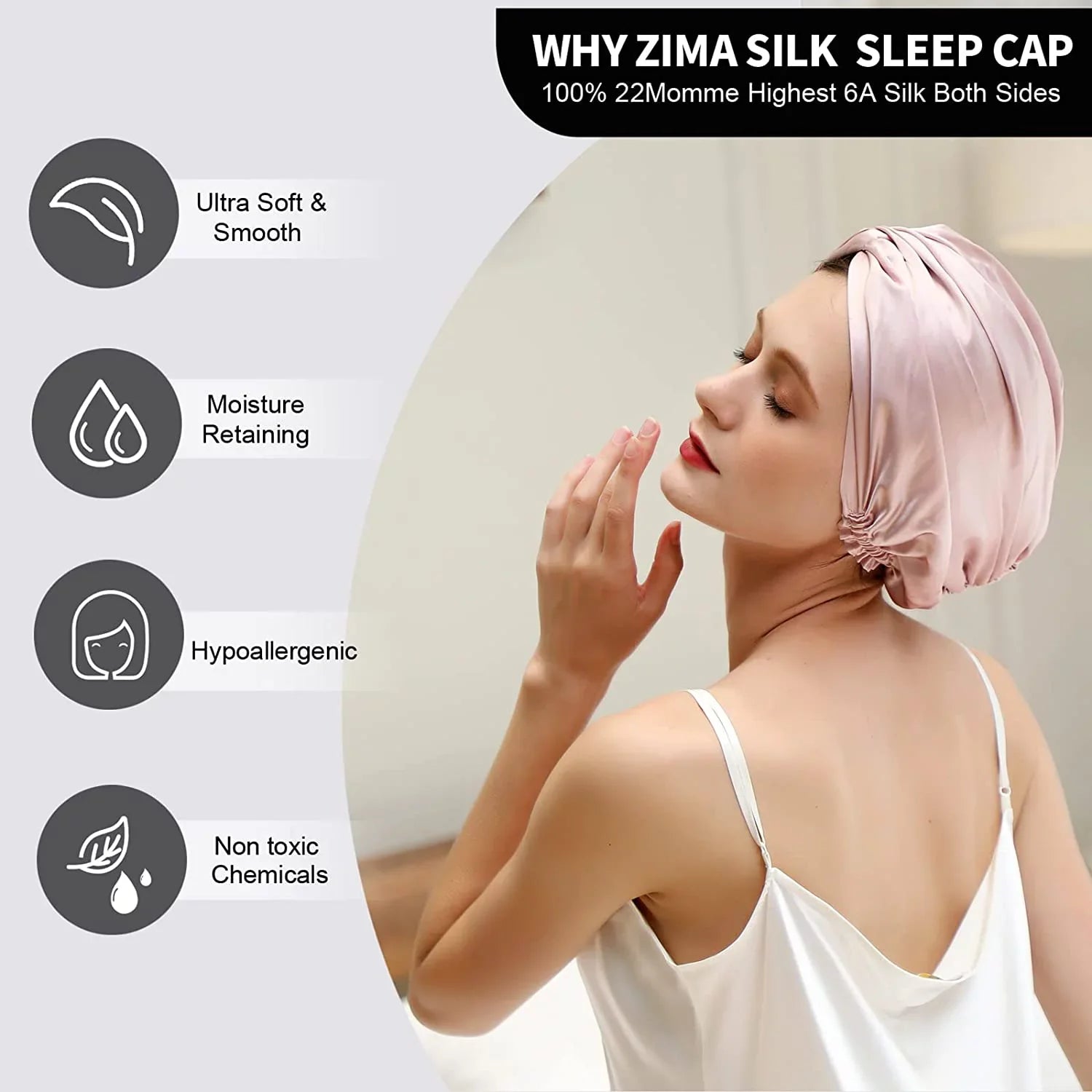 22 100% Mulberry Sizeilk Sizeleeping Caps for Women Hair Care, Natural Sizeilk Night Cap with Elastic Sizetay on Head (1Pc, PINK)