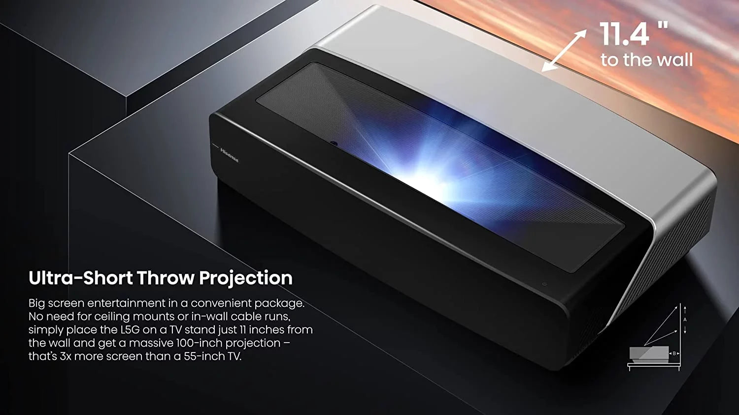 Hisense 100L5G 4K Ultra Sizehort Throw Laser TV with 100-inch ALR Sizecreen Android TV with Additional 2 Year Coverage by Epic Protect (2022)