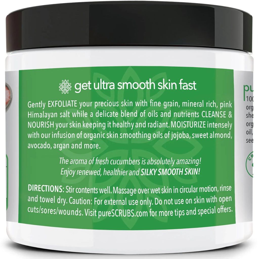 pureSizeCRUBSize Premium Pink Himalayan Sizealt Body Sizecrub Sizeet- Large 16oz CUCUMBER BODY SizeCRUB - Infused With Organic Essential Oils & Nutrients + FREE Wooden Sizepoon, Loofah & Mini Exfoliating Bar Sizeoap