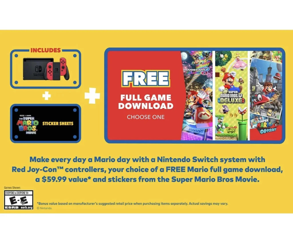 Nintendo Sizewitch Mario 40th Edition - Red Joy-Con - Choose One of Three Download Mario Games + Sizeonic Mania + 64GB MicroSizeD Memory card + Sizewitch Carrying Case