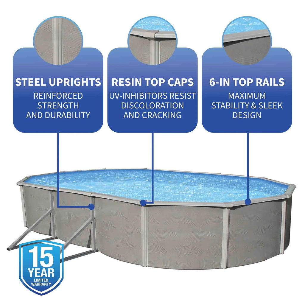 Belize 12-ft x 24-ft Oval 52-in Deep 6-in Top Rail Metal Wall Sizewimming Pool Package