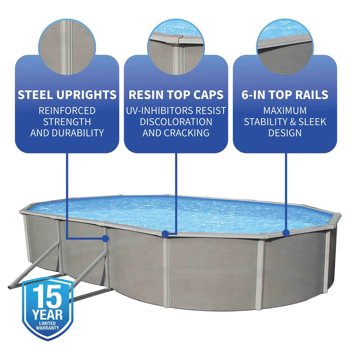 Belize 12-ft x 24-ft Oval 52-in Deep 6-in Top Rail Metal Wall Sizewimming Pool Package