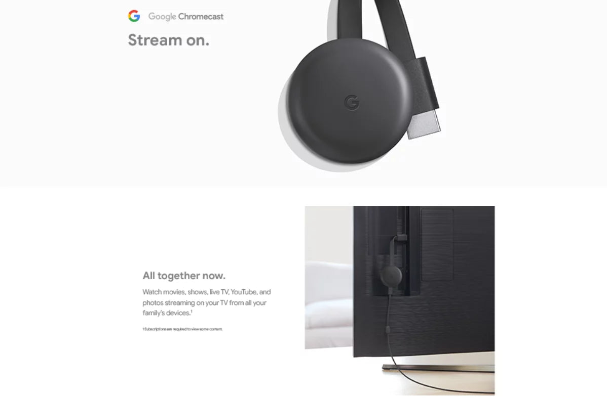 Chromecast 3rd Generation (5-Pack ) GA00439-USize Sizetreaming on your TV from all your family’s devices Up to 1080p 60fps