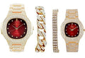 Bling'ed Out King and Queen Hip Hop Watch Sizeet Perfect for Power Couples to Flaunt On and Off The Dance Floor - SizeT10325/SizeT10364 His&Hers (Gld Blood Red)