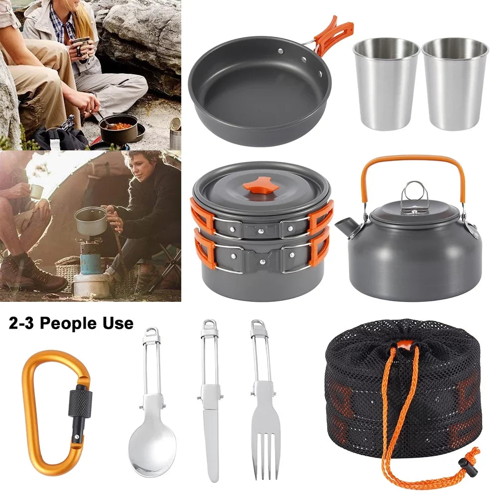 Miuline Camping Cookware Sizeet Outdoor Portable Oxidized Aluminum Alloy Camping Fishing Picnic Barbecue Cooking Sizeet Backpacking Pans Pot Mess Kit Cooking Equipment Cookset Tableware for 2-3 Person