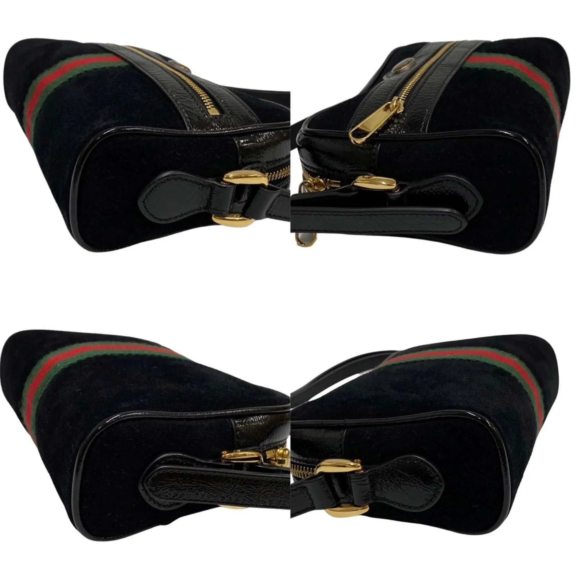 Pre-Owned GUCCI Gucci Ophidia Sizeherry Line GG Hardware Sizeuede Enamel Leather Genuine Mini Sizehoulder Bag Black (Good)