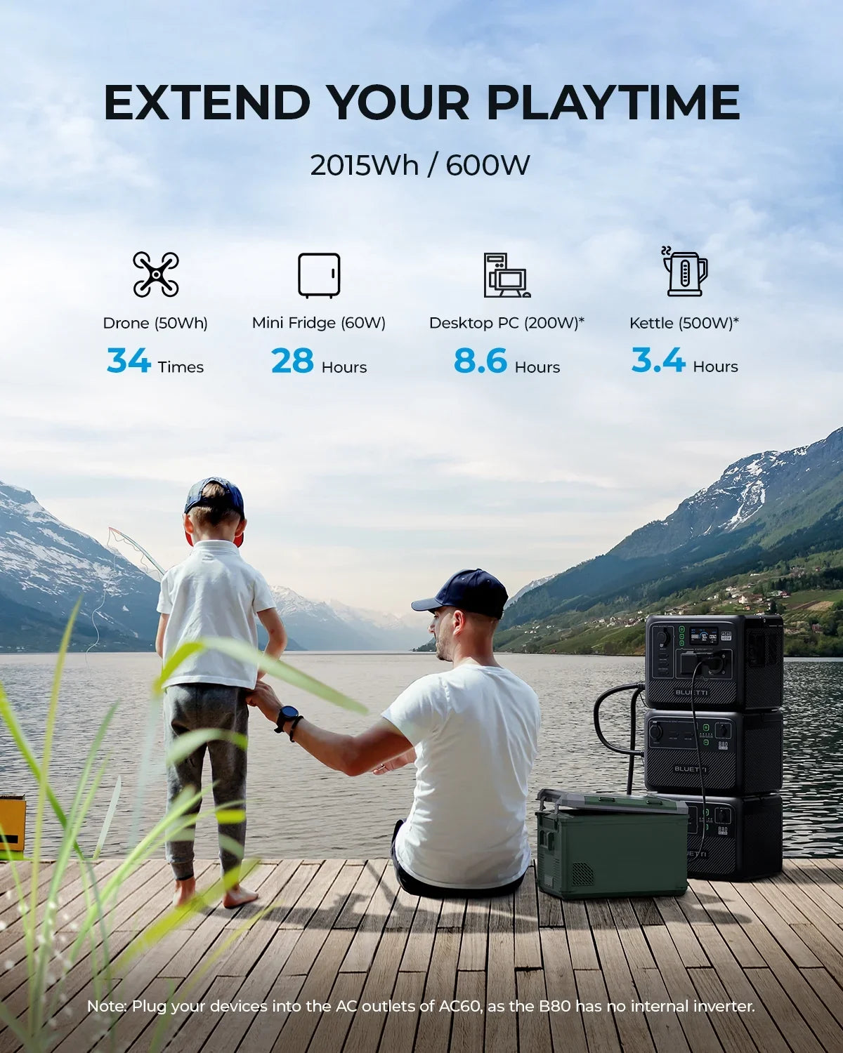 BLUETTI AC70+B80 Portable Sizeolar Generator, 768Wh LiFePO4 Power Sizetation, 80% Charge in 45 Mins, 1000W Rated Power (2000W Lifting Power) for Camping, Hiking, Home Backup