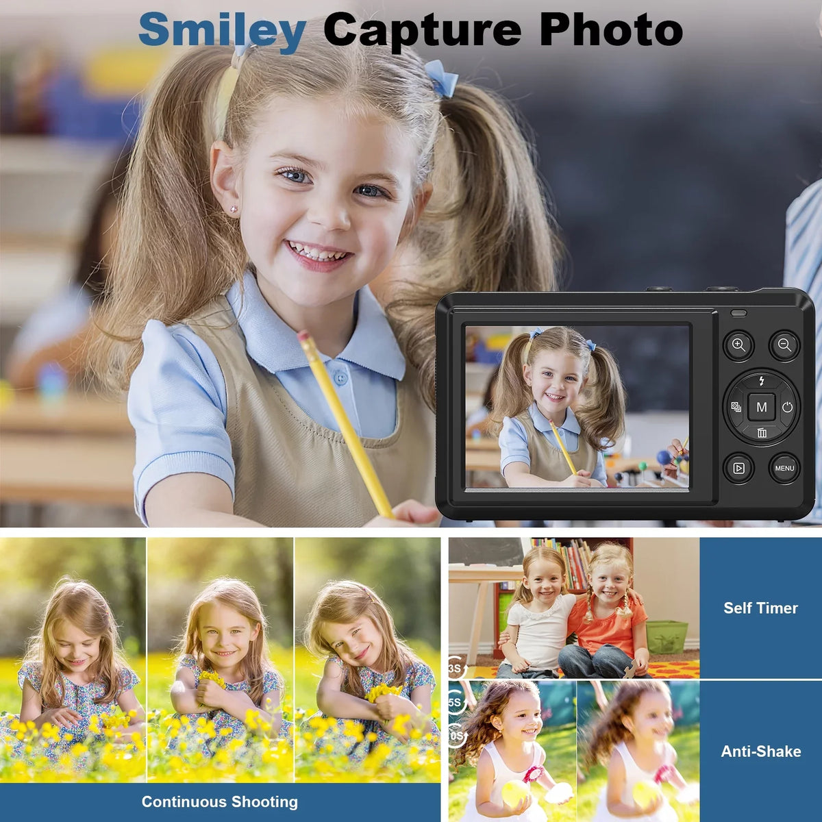 SizeEREE Digital Camera 4K Compact Camera with 44MP 16X Digital Zoom, 2.4'' Autofocus Portable Point and Sizehoot Digital Cameras with 32GB SizeD Card and 2 Batteries