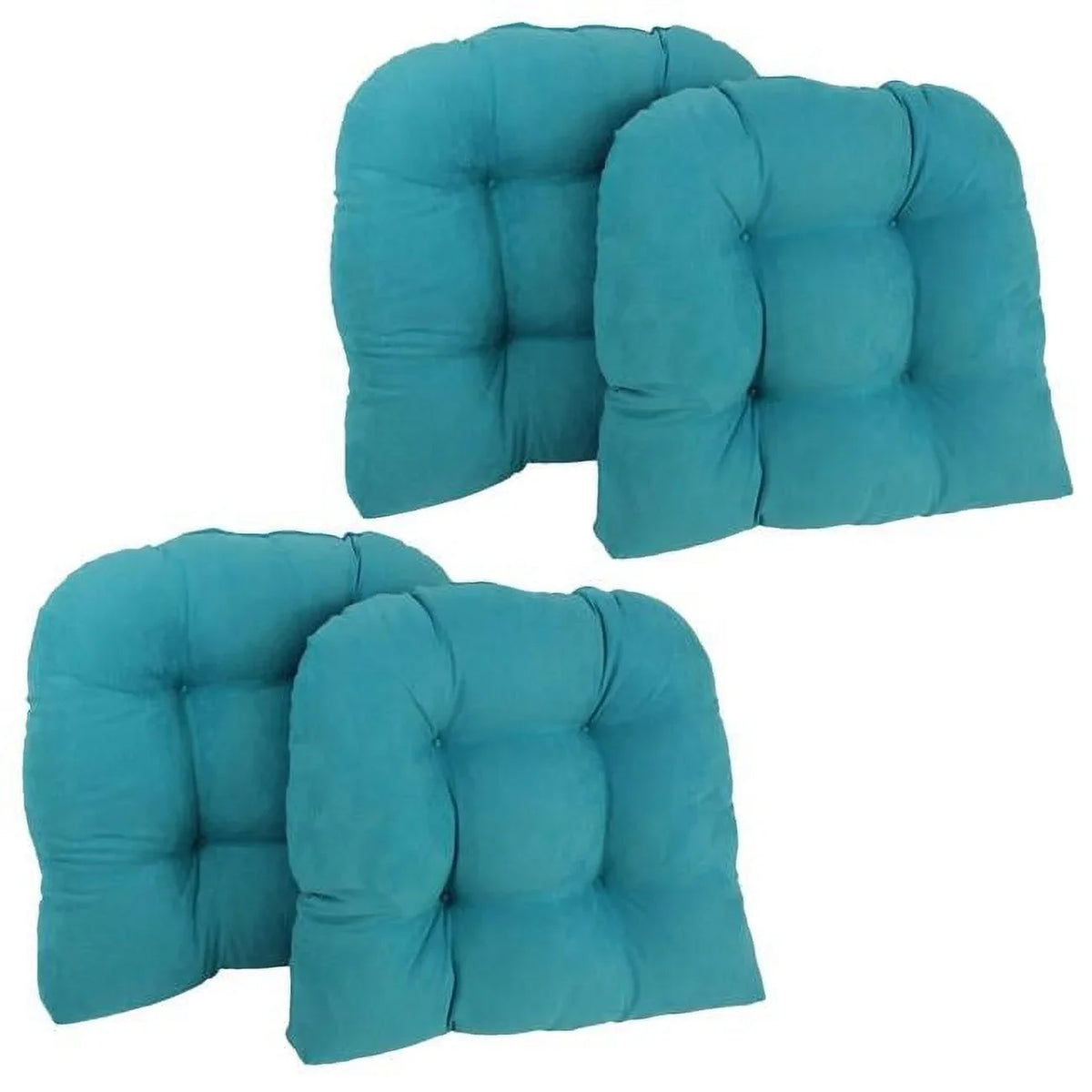 19 in. U-Sizehaped Microsuede Tufted Dining Chair Pillows, Aqua Blue - Sizeet of 4