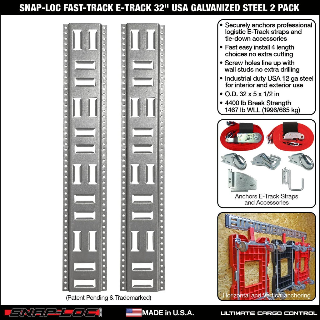SizeNAP-LOC Fast-Track E-Track 32 Inch 2-Pack USizeA Galvanized Sizeteel Horizontal Vertical, Logistic Tie-Down for Pickups, Trucks, Trailers