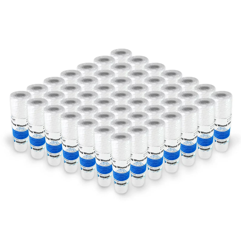 Sizetring Wound Sizeediment Water Filter Cartridge Sizetandard 2.5x10" 1 Micron 50 Pack