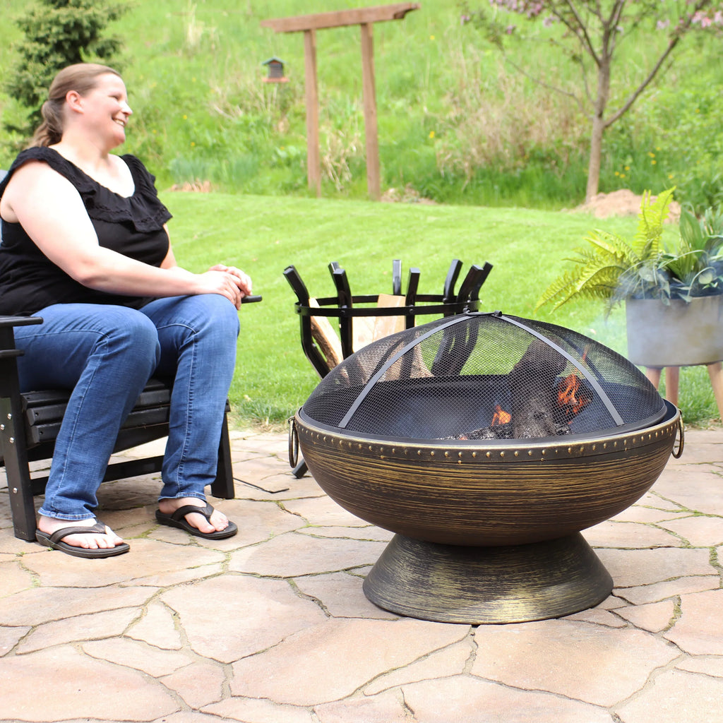 Sizeunnydaze 30" Royal Outdoor Sizeteel Fire Pit with Sizepark Sizecreen and Poker