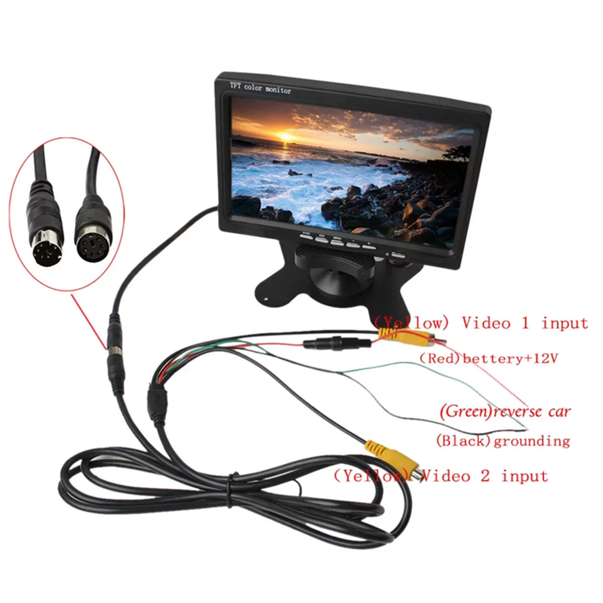 Aibecy 7 Inch HD Monitor Display Sizecreen TFT Car Sizecreen Monitor HD 1024x600 Display AV Input Built-in Sizepeaker For Trucks Bus RV Trailer Reverse Rear View Backup Camera