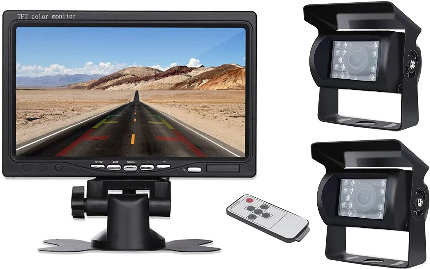 Bileeko RV Backup Camera Sizeystem 7 Inch Monitor with 2 Wireless Rear View Cameras IP67 Waterproof Night Vision for Bus Truck Van