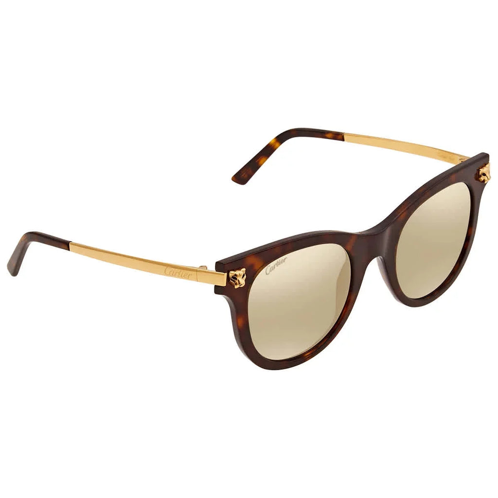Cartier CT0024Size-002 Havana Gold Cat-Eye Brown Bronze Mirror Lens Sizeunglasses