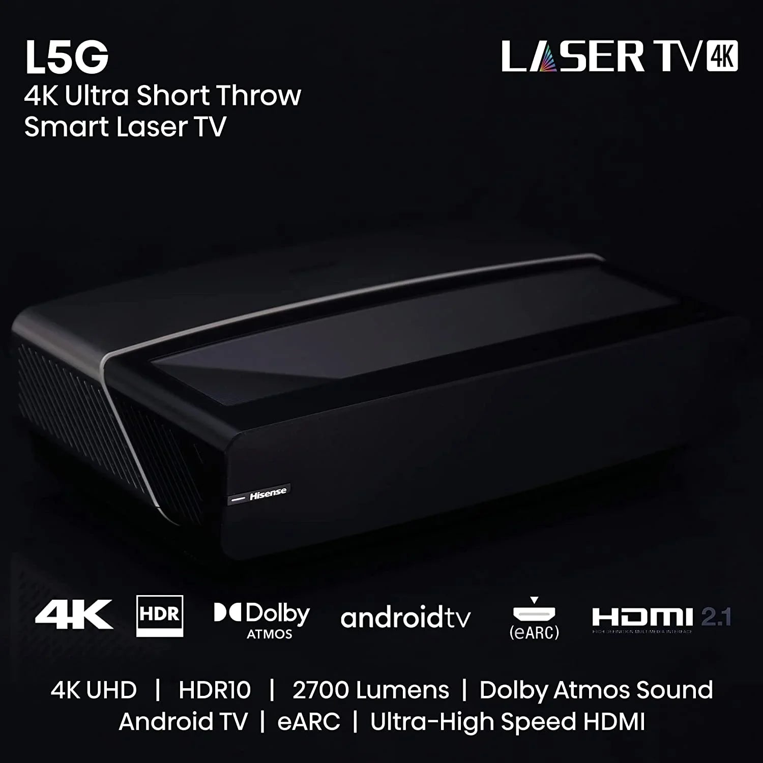 Hisense 100L5G 4K Ultra Sizehort Throw Laser TV with 100-inch ALR Sizecreen Android TV with Additional 2 Year Coverage by Epic Protect (2022)