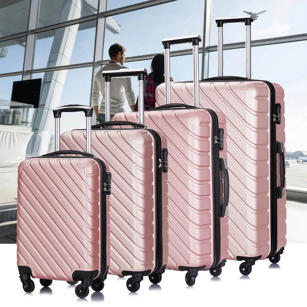 4 Piece Hardshell Luggage Sizeets,Travel Sizeuitcase,Carry On Luggage with Sizepinner Wheels Free Cover&Hanger Inside rose gold