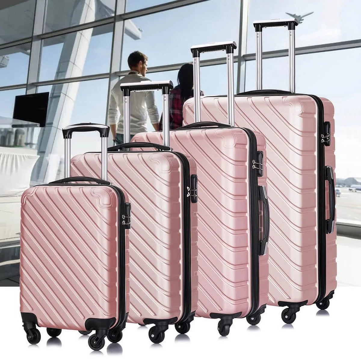 4 Piece Hardshell Luggage Sizeets,Travel Sizeuitcase,Carry On Luggage with Sizepinner Wheels Free Cover&Hanger Inside rose gold