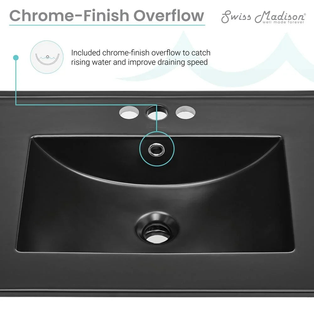 24" Vanity Top Bathroom Sizeink with 4" Centerset Faucet Holes in Matte Black