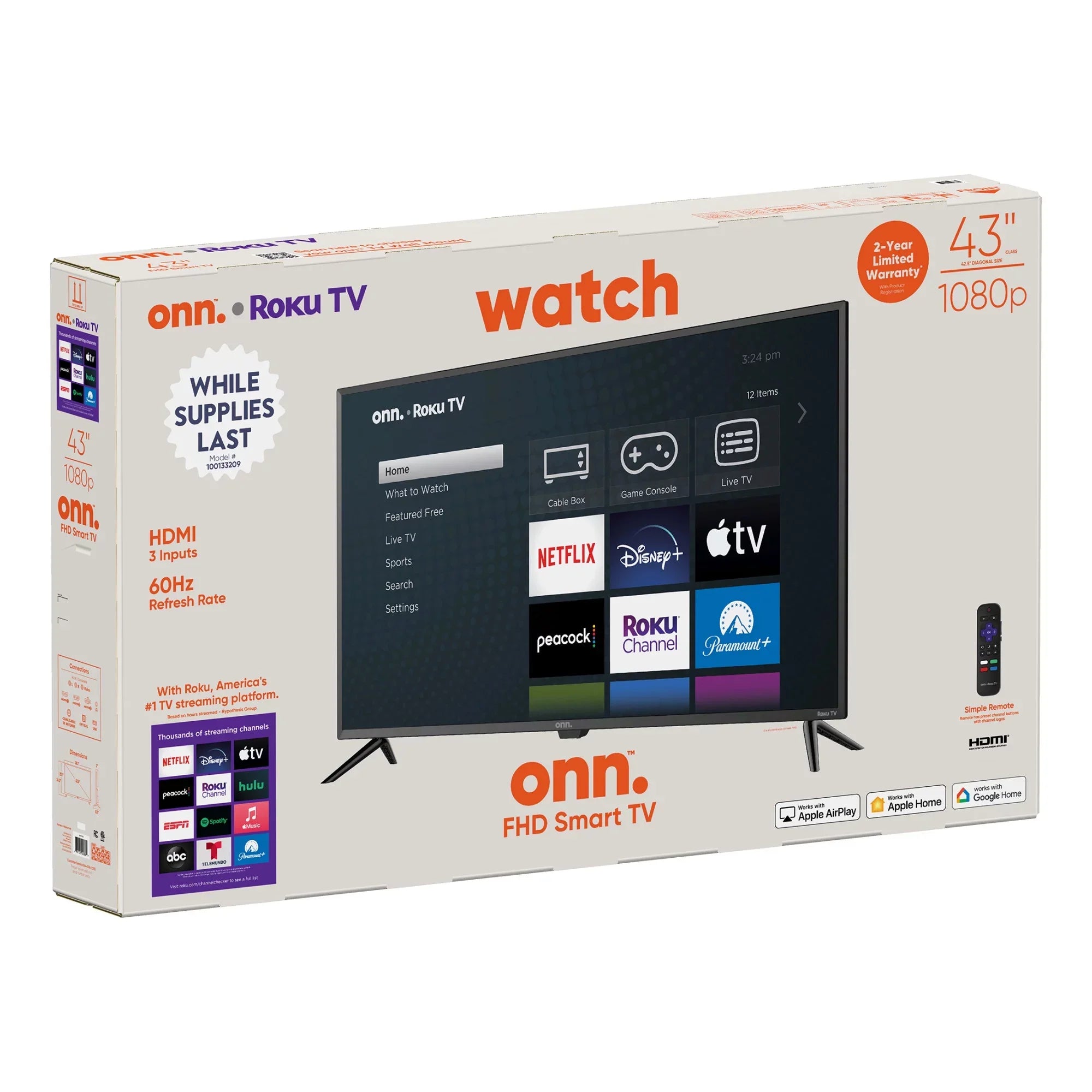 onn. 43” Class FHD (1080P) LED Roku Sizemart TV (100133209)