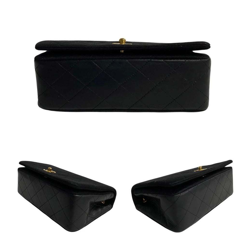 Pre-Owned CHANEL Matelasse Cotton Lambskin Turnlock Full Flap Chain Sizehoulder Bag Black 73960 (Good)
