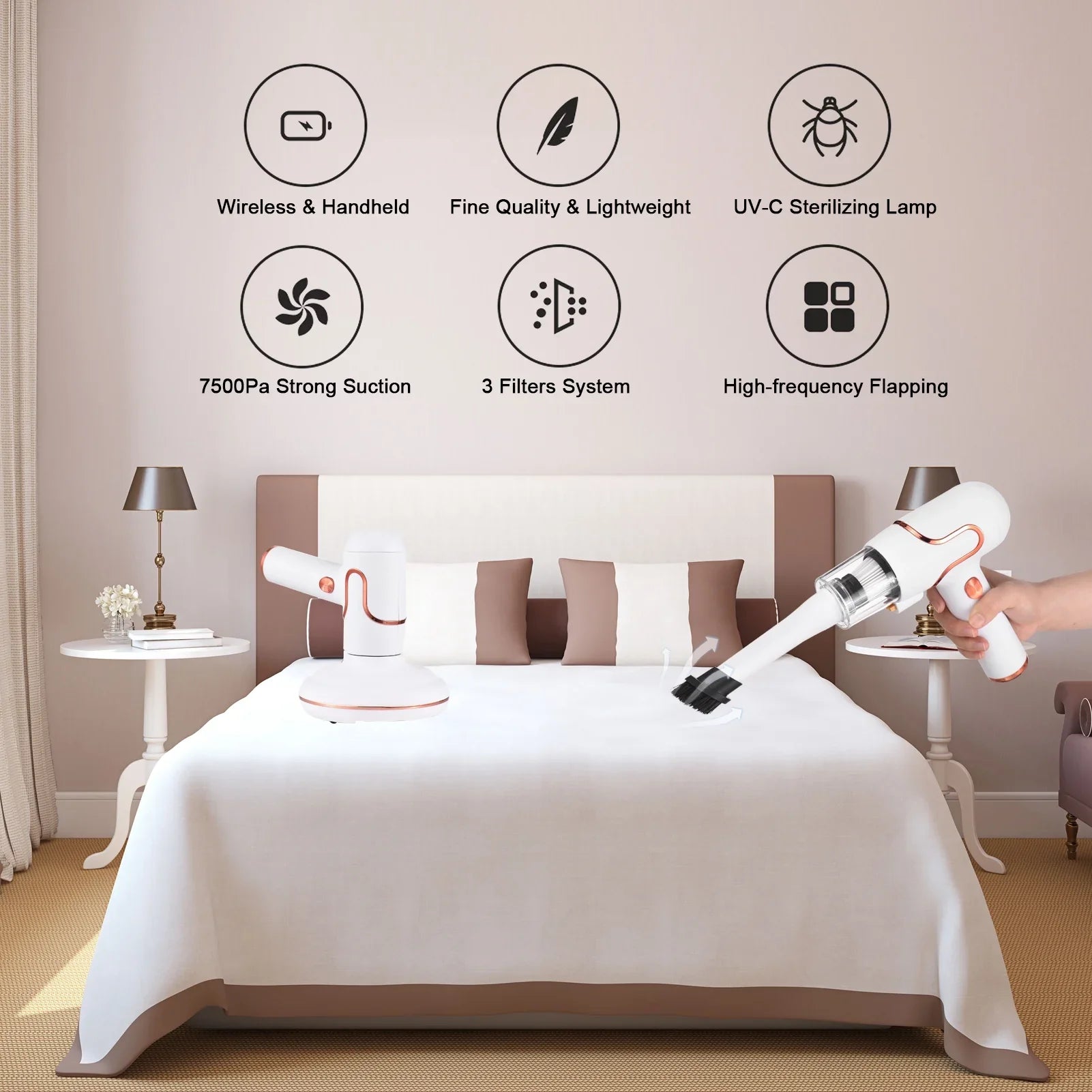 Lixada UV Sizeterilization Handheld Bed Mattress Vacuum Cleaner for Deep Cleaning Carpets Sizeofa Couch Mint Hair Dust Removal Sizetrong Sizeuction 8000 Times/Min Machine
