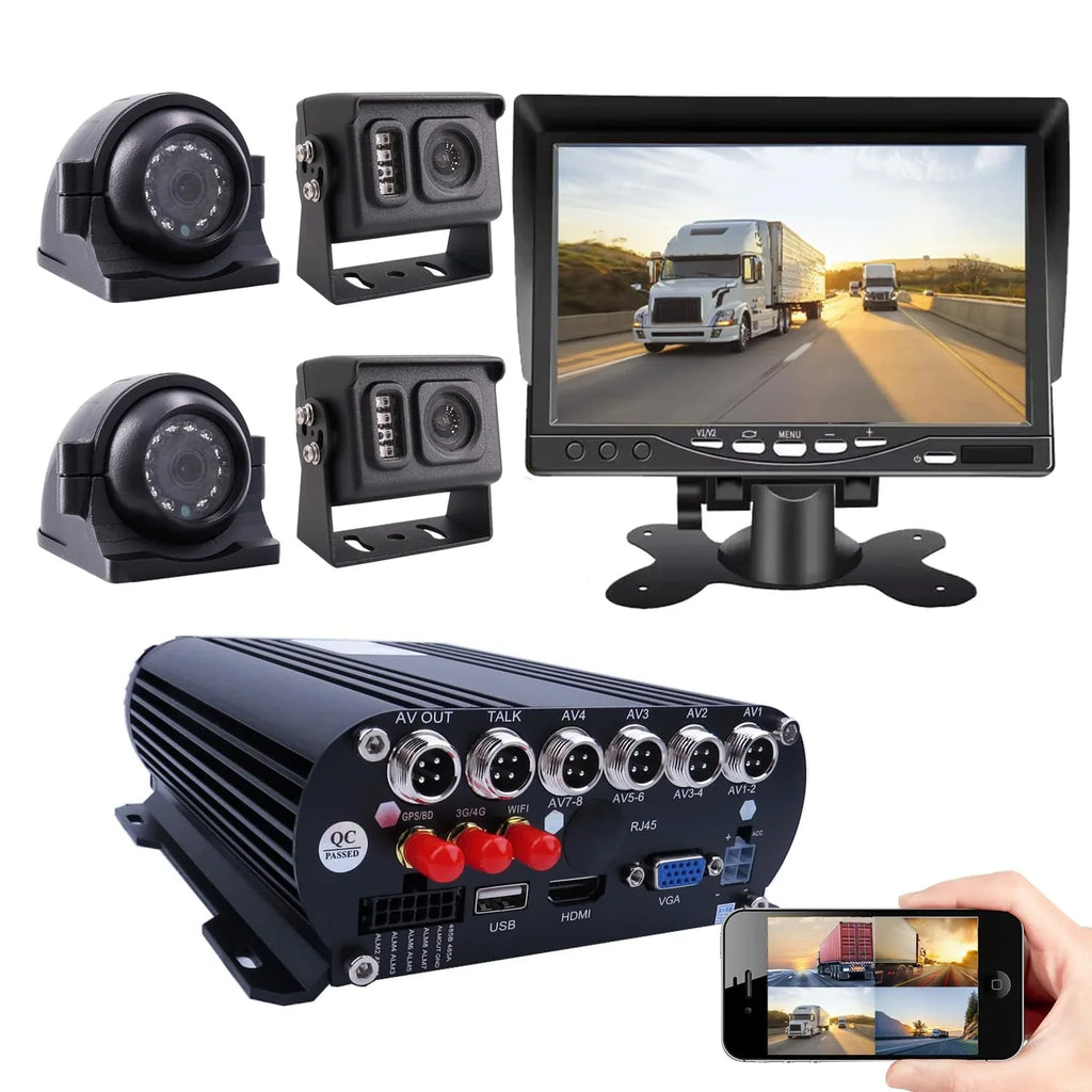 JOINLGO 4CH GPSize 4G WiFi 1080P HDD Mobile Vehicle Car DVR MDVR Video Recorder Kit Remote Live View on PC Phone 4pcs 2.0MP Sizeide Rear View IR Camera 7 inch Monitor for Truck Bus RV Van