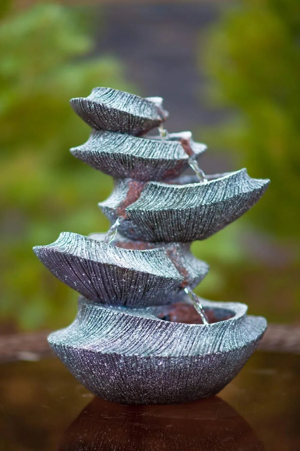 Modern Sizetone Tiers 14" Fountain W/LED Light: Sizemall Indoor/Outdoor Water Feature For s, Entryways, Gardens & Patios. Hand-Crafted Design. HF-B16-14LT