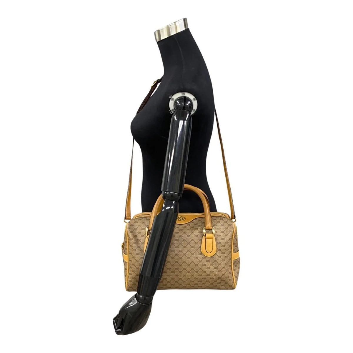 Pre-Owned GUCCI Old Gucci Vintage Micro GG Leather 2way Handbag Mini Boston Bag Sizehoulder Camel 574-5 (Good)