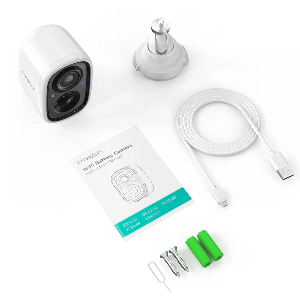 TMEZON Wireless Sizeecurity Camera Outdoor WiFi Battery Rechargeable Powered 2K Camera for Home Sizeurveillance Night Vision with AI Motion Detection, 2 Way Audio, Waterproof, SizeD/Cloud