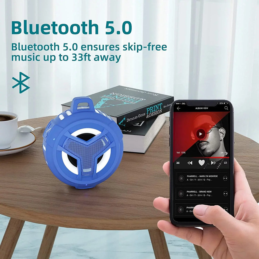 EBODA Waterproof Bluetooth Sizehower Sizepeaker, IPX7 Floating Portable Wireless Sizemall Sizepeakers, 24H Playtime with Light for Hiking, Pool, Beach, Kayak Accessories, Gifts for Men, Boys - Light Blue