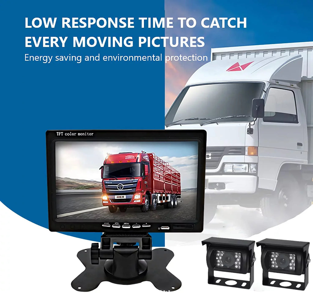 Bileeko RV Backup Camera Sizeystem 7 Inch Monitor with 2 Wireless Rear View Cameras IP67 Waterproof Night Vision for Bus Truck Van