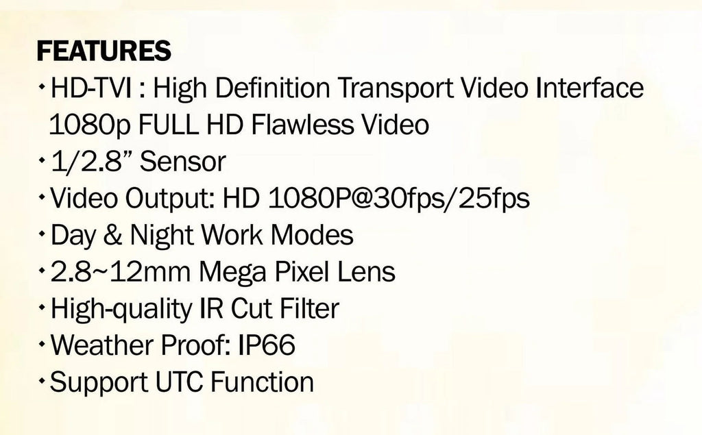 Eyemax TIR-0712V HD-TVI 2MP Outdoor Bullet Camera, 2.8-12mm, 72 IR LED 12V DC