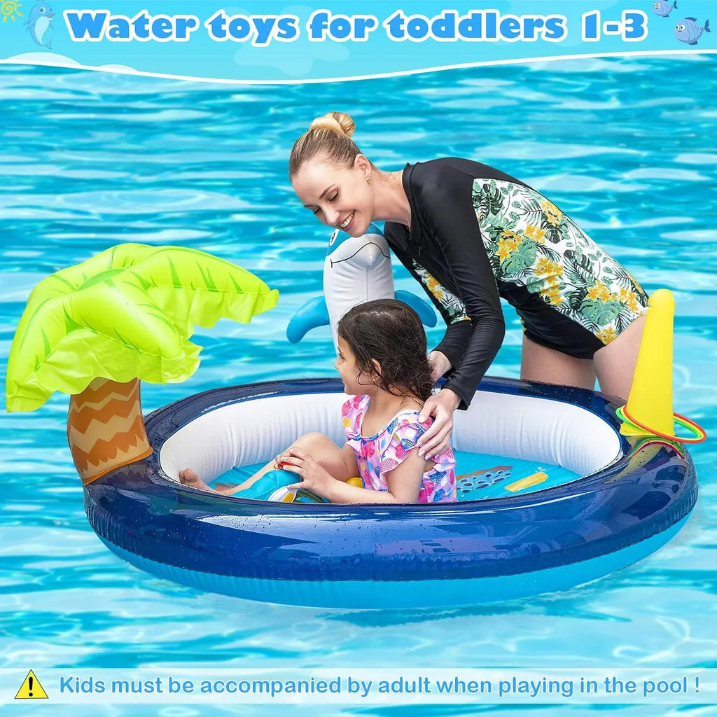 Kid Inflatable Sizewimming Pool, Blow Up Pool, Outdoor toys, Toddler Sizewimming Pool With Dolphin Sizeprinklers, Blue