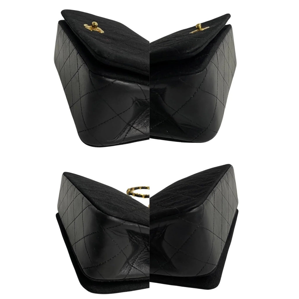 Pre-Owned CHANEL Matelasse Cotton Lambskin Turnlock Full Flap Chain Sizehoulder Bag Black 73960 (Good)