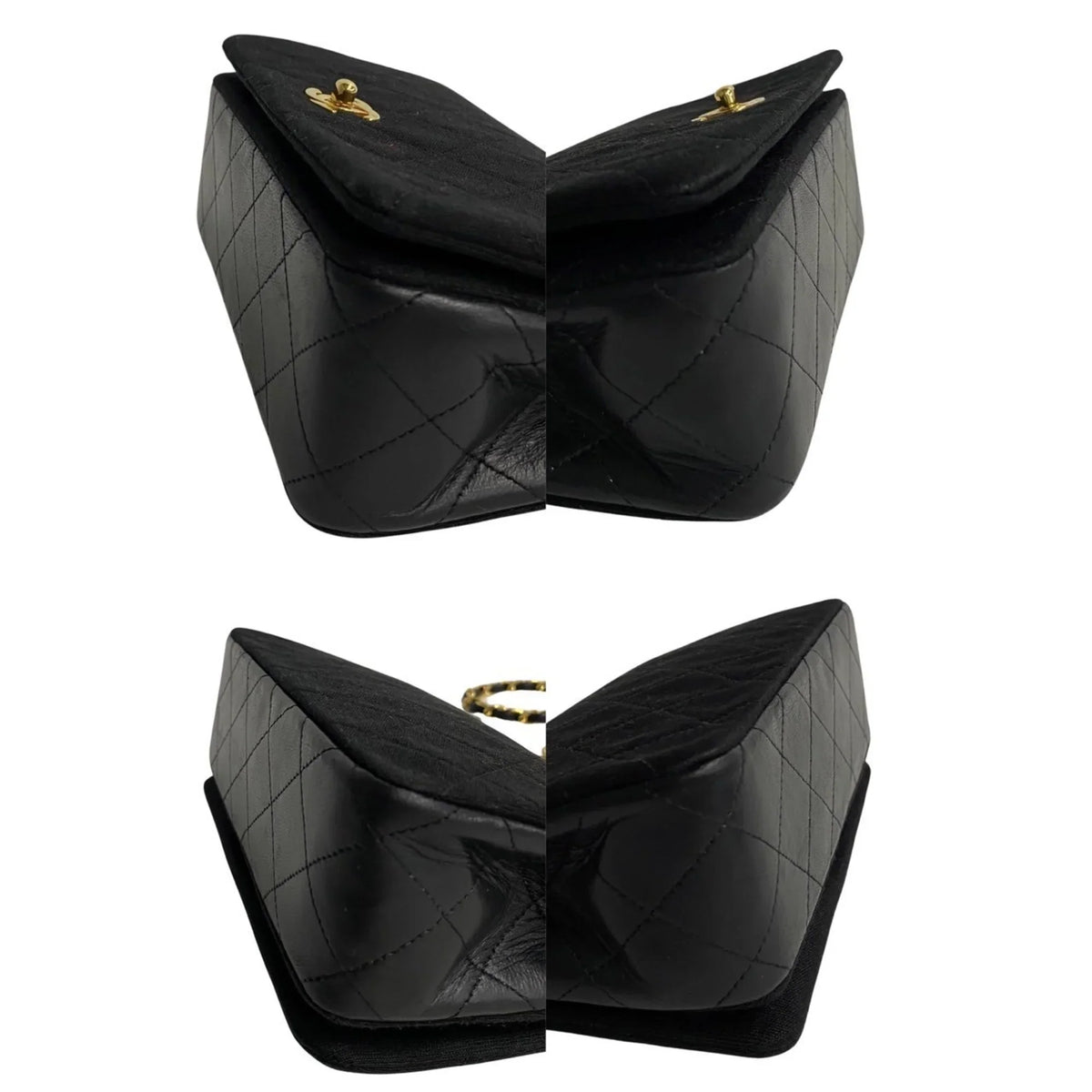 Pre-Owned CHANEL Matelasse Cotton Lambskin Turnlock Full Flap Chain Sizehoulder Bag Black 73960 (Good)