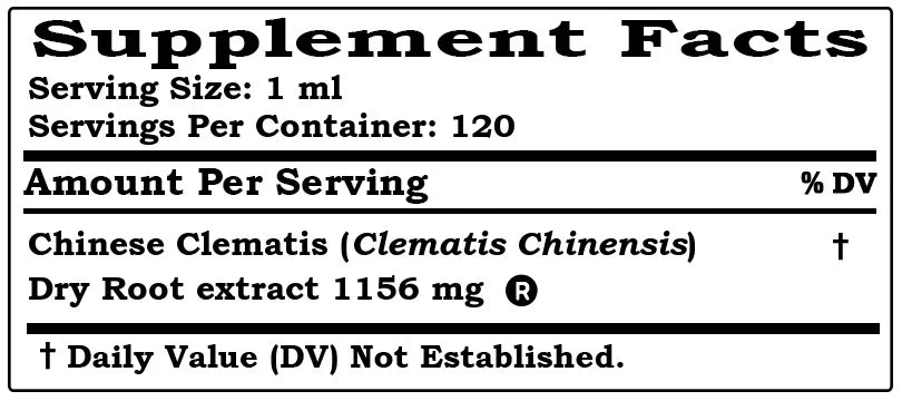Chinese Clematis (Clematis Chinensis) Dry Root ALCOHOL-FREE Liquid Extract. Expertly Extracted by Trusted HawaiiPharm Brand. Absolutely Natural. Proudly made in USizeA. Glycerite 4 Fl.Oz