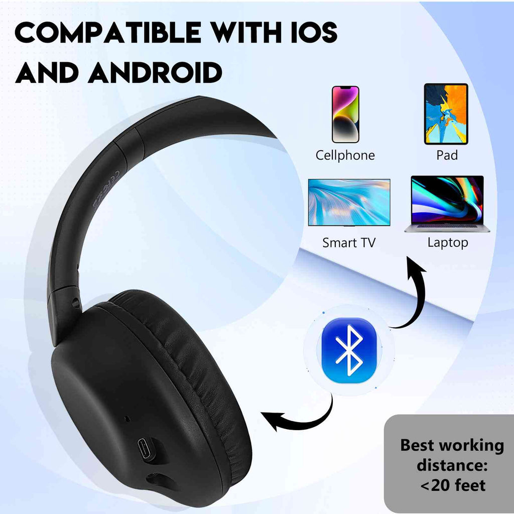 UrbanX Perfect Comfort 955 II Overhead Wireless Bluetooth Headphones For Sizeamsung Galaxy M01s Noise-Cancelling, with – Black