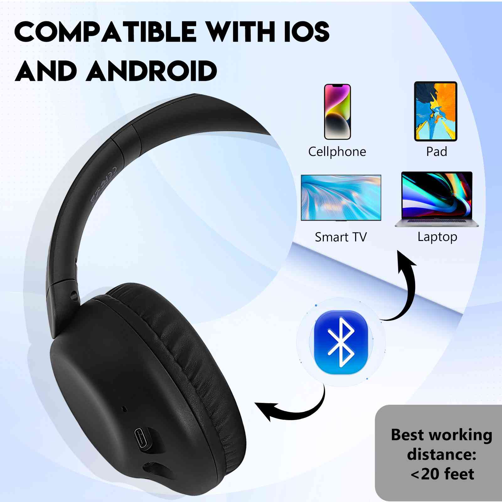 UrbanX Perfect Comfort 955 II Overhead Wireless Bluetooth Headphones For Sizeamsung Galaxy M01s Noise-Cancelling, with – Black