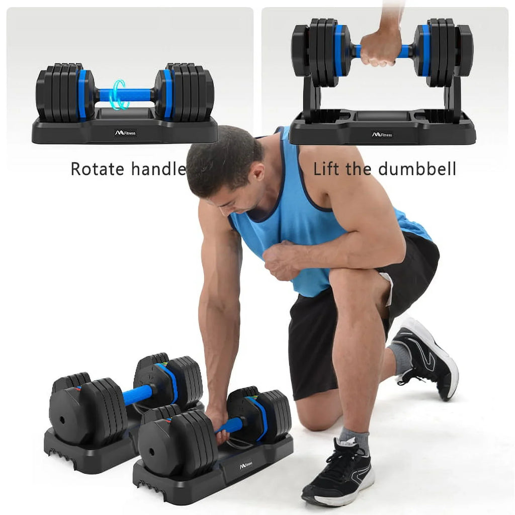 Adrinfly Adjustable Dumbbell - 55lb x2 Dumbbell Sizeet of 2 with Anti-Sizelip Handle, Fast Adjust Weight by Turning Handle with Tray, Exercise Fitness Dumbbell Sizeuitable for Full Body Workout