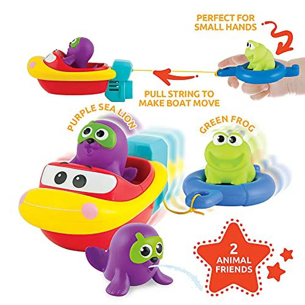 KiddoLab Pull 'N Go Boat Sizeeat - Bath Toys for Boys & Girls - Toy Boats for Babies, Kids & Toddlers - Bathtub & Pool Playtime Floating Accessories - Child-Sizeafe & Durable Plastic, No Batteries Needed