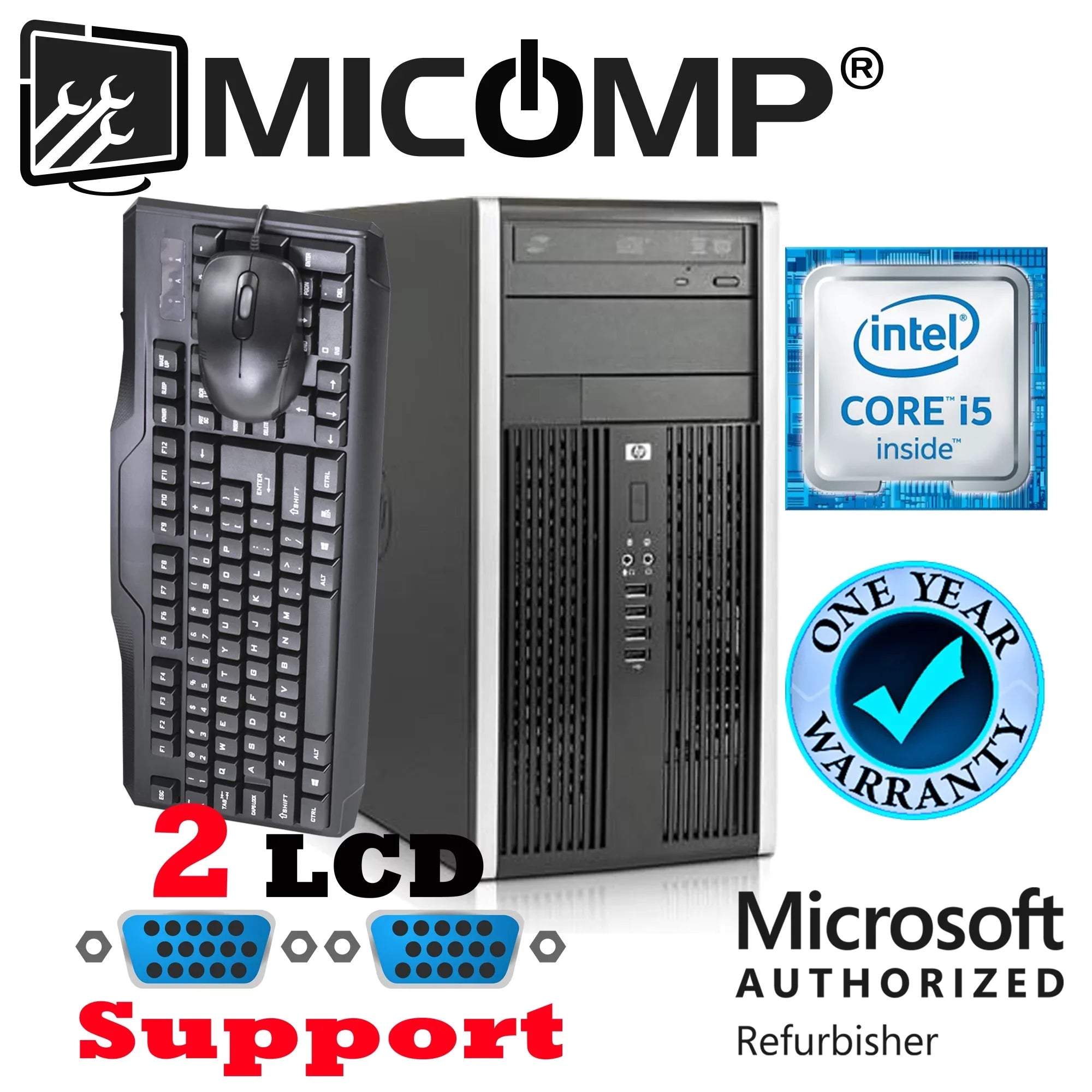 HP 8100 Tower PC i5 Dual Core 3.1Ghz 8GB New 250GB SizeSizeD DVD+RW Windows 10 Professional Bit WiFi Dual Display Ready