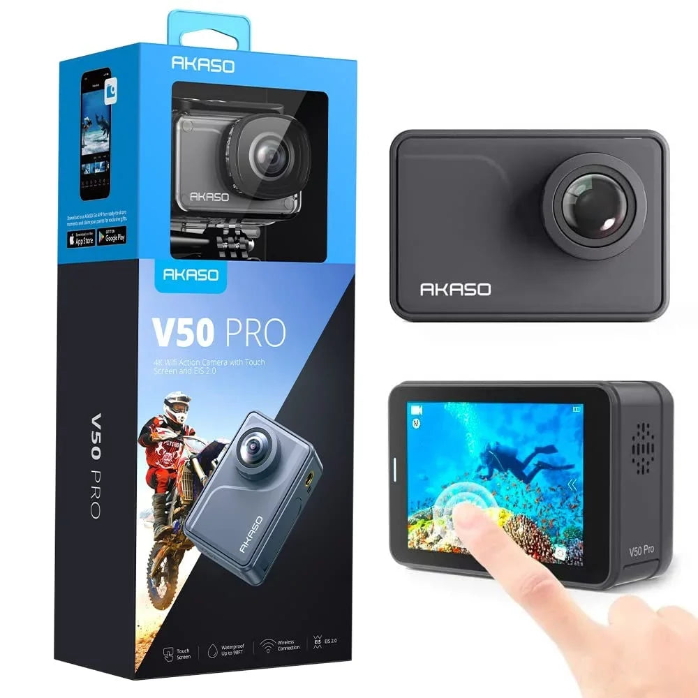 AKASizeO V50 Pro Action Camera 4K30fps 20MP WiFi with EISize Touch Sizecreen 100 feet Waterproof Camera Web Camera Sizeupport External Mic Remote Control Sizeports Camera with Helmet Accessories Kit