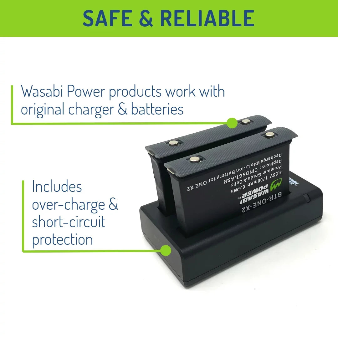 Wasabi Power Battery (2-Pack) and Dual Charger for Insta360 ONE X2 (Not Waterproof)